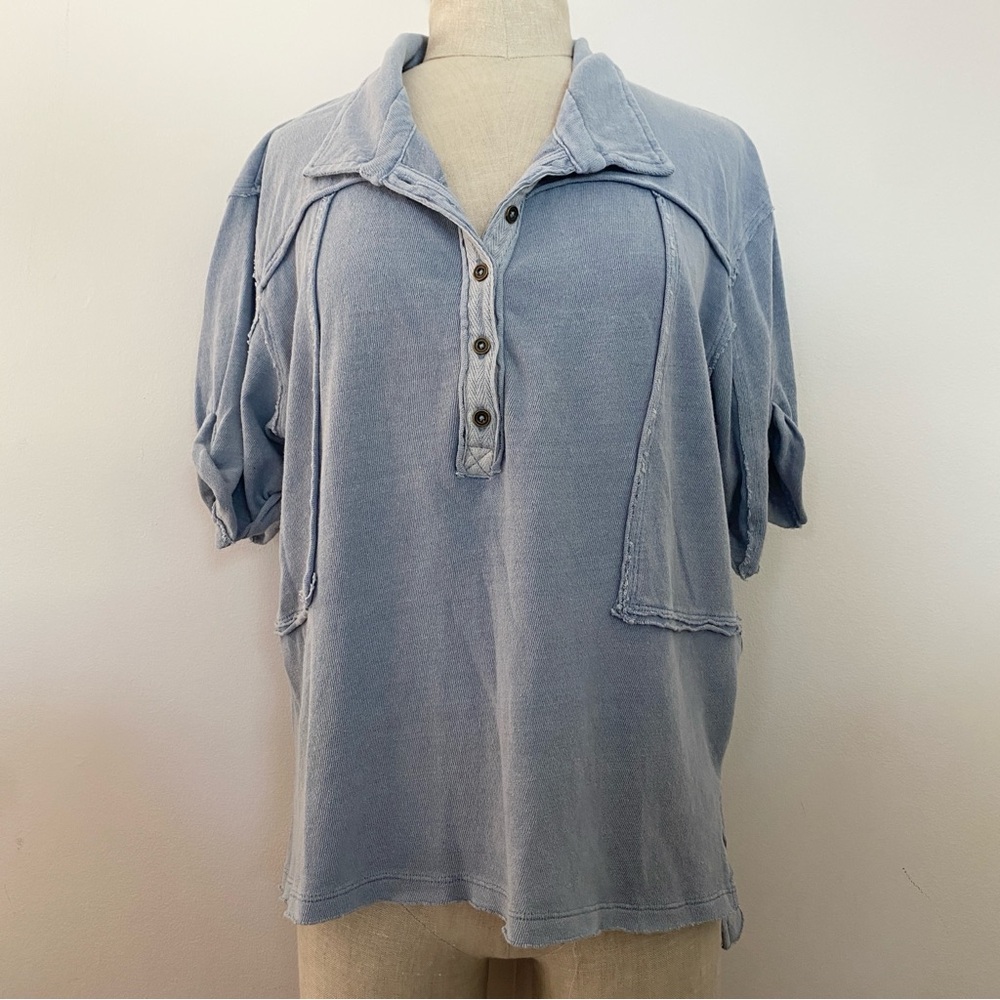 We The Free Washed Light Blue Short Sleeve Henley Top